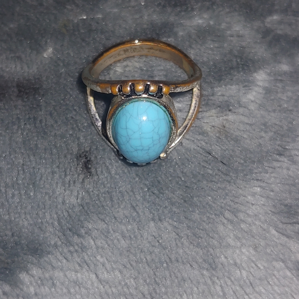 Slightly Rusty Turquoise Stone Silver Ring
